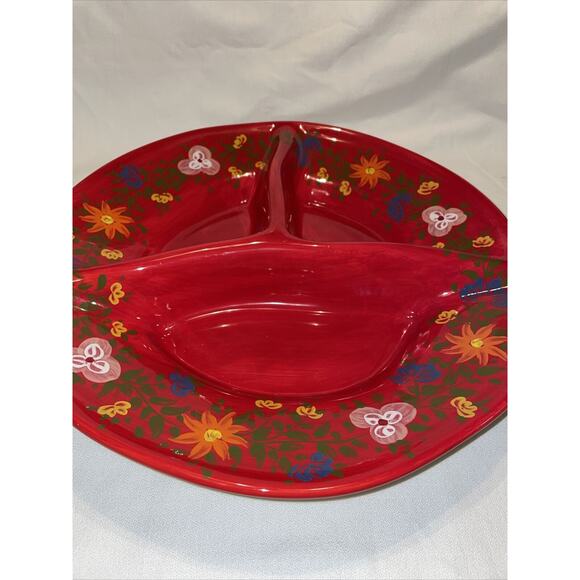 NWT Espana Pasha Red Divided Plate Don Swanson Hand Crafted Ceramic 13.75" - Picture 2 of 10